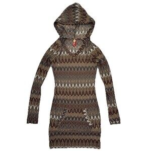 Apple Bottoms Sheer Brown Paisley Hooded Bathing Swim Suit Coverup Pocket Size M